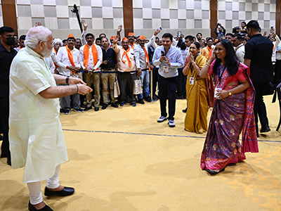 PM Modi takes part in 'Sahkar Se Samrudhi' programme at Mahatma Mandir in Gandhinagar, Gujarat